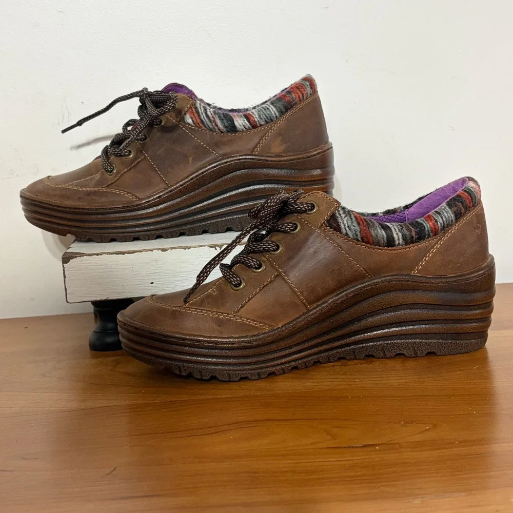 Bionica Womens Brown Leather Platform Lace Up Sneakers Shoes 8M 4506200